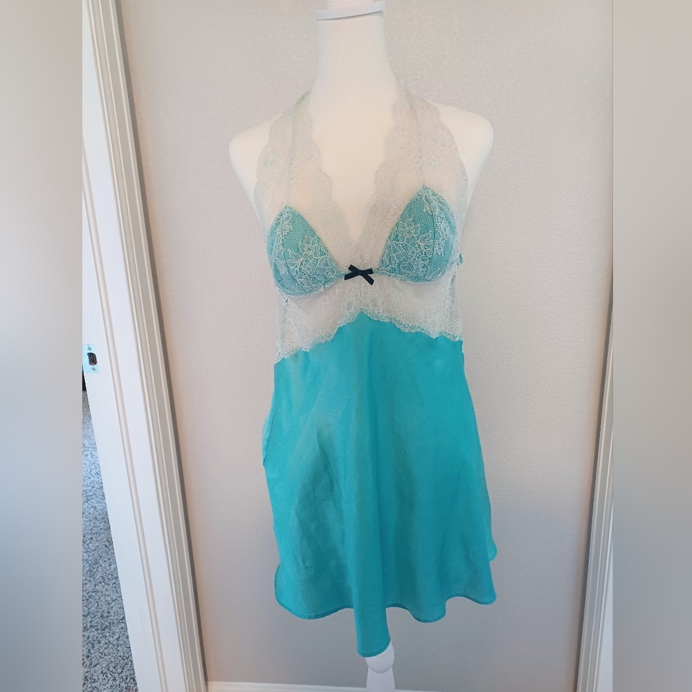 Victoria's Secret Auqua Blue Lace Chemise